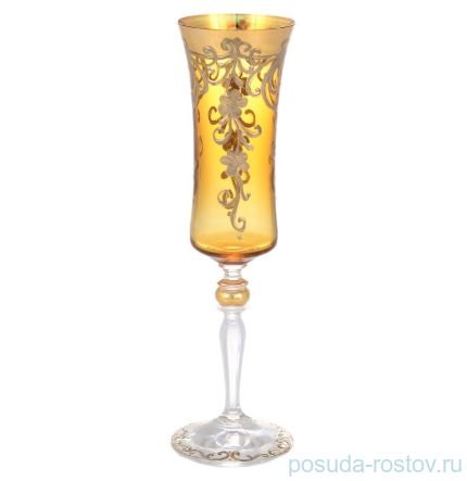 Бокалы для шампанского 190 мл 6 шт амбер &quot;Грация /Золотые цветы с завитушками&quot; E-S / 145718