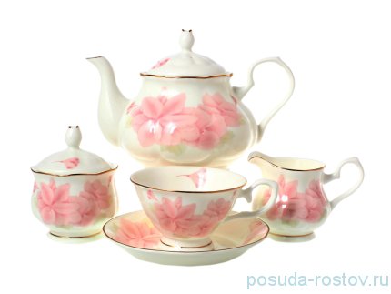 Чайный сервиз на 6 персон 15 предметов &quot;Розовые орхидеи&quot; / 137023