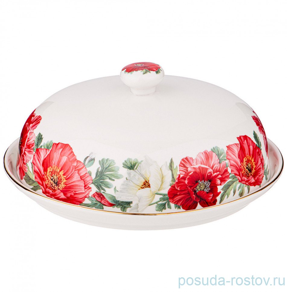 Блюдо для блинов 23 см с крышкой белое "маки" / 233071 Блюдо для блинов 23 см с крышкой белое "маки" / 233071