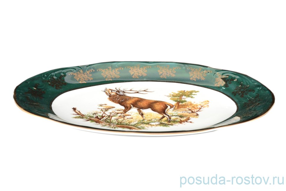 Блюдо 28 см овальное "Мария-Тереза /Охота зелёная 1" / 109775