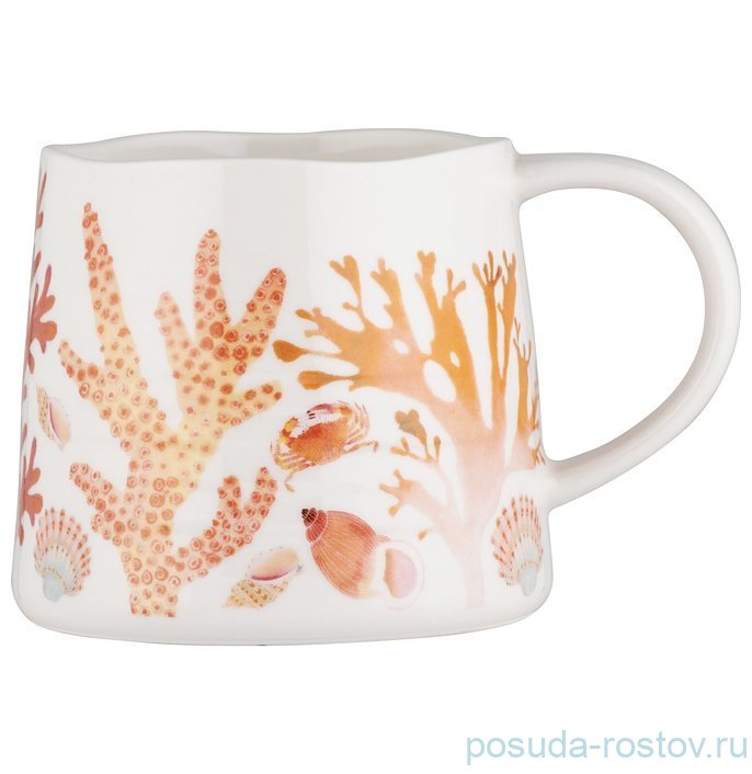 Кружка 380 мл бело-оранжевая "Морская жизнь" / 374501