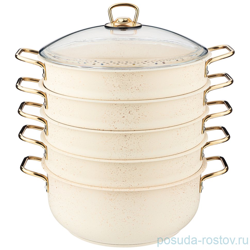 Кастрюля-мантоварка 28 см со стеклянной крышкой антипригарное покрытие 6,1 л "Agness /Paradise" / 244474