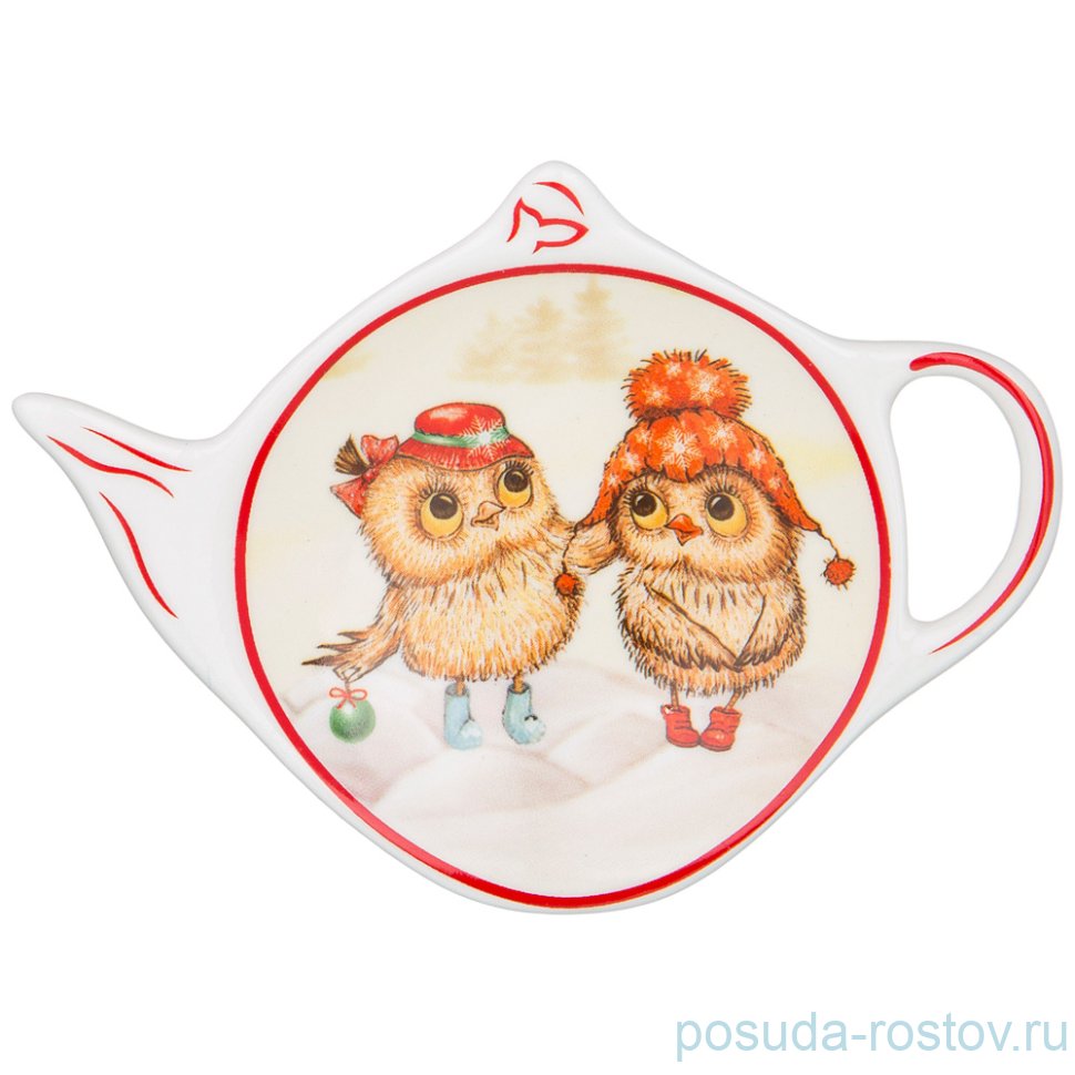 Подставка для чайного пакетика красная "новогодняя сказка /совы" / 225158
