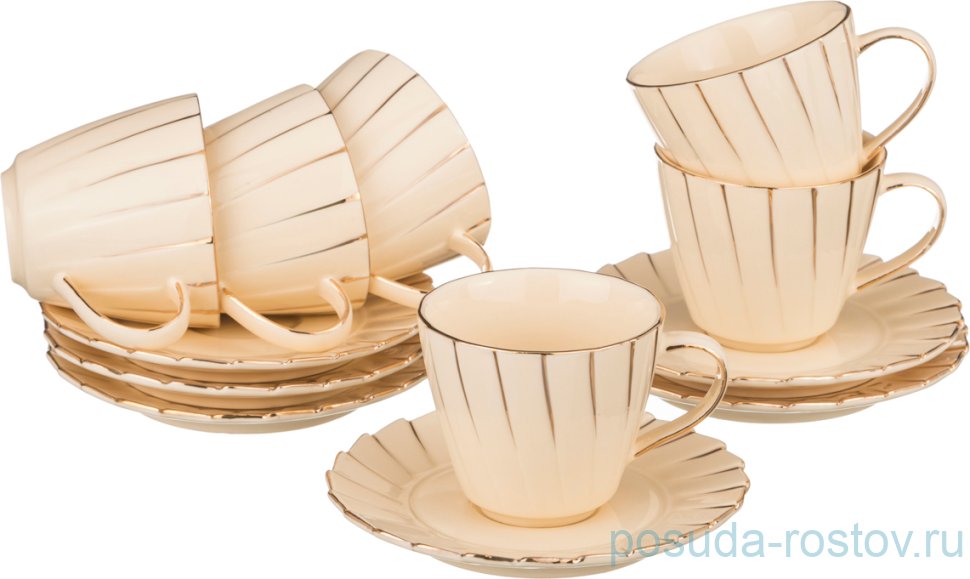 Набор кофейных пар 120 мл 6 шт "Плиссе /Золото" / 194598
