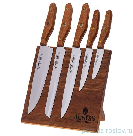 Набор кухонных ножей 6 предметов /деревянная подставка с магнитом &quot;Agness&quot; / 195933