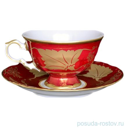Набор чайных пар 210 мл 6 шт &quot;Мария-Луиза /Золотой лист на красном&quot; / 034528