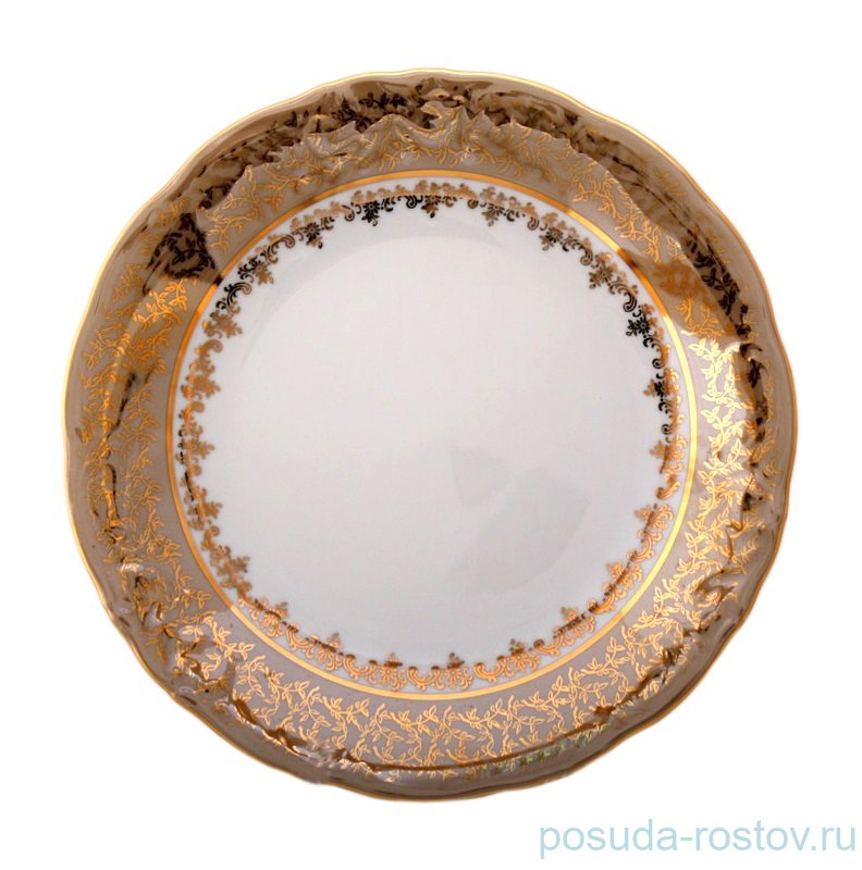 Блюдо 30 см круглое "Мария-Тереза /Бежевая /Золотые листики" / 091932