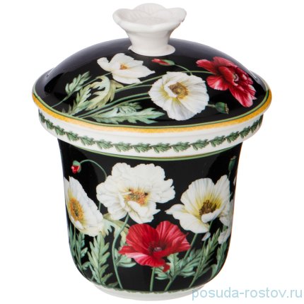 Кружка 400 мл стеклянная с ситечком чёрная &quot;маки&quot; / 209332