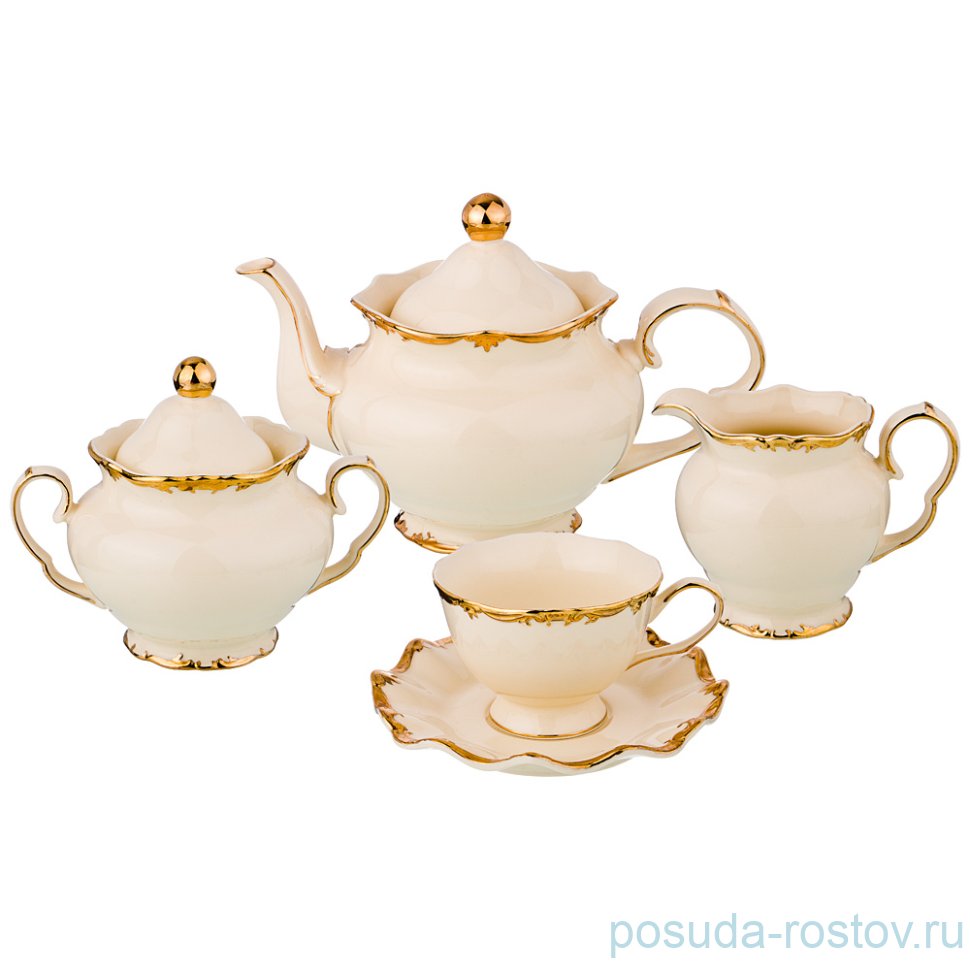 Чайный сервиз на 6 персон 15 предметов "золотая окантовка" / 194618