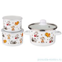 Набор посуды 3 предмета (кастрюля + 2 миски глубокие с пластик.крышками) &quot;Коты&quot; / 271605