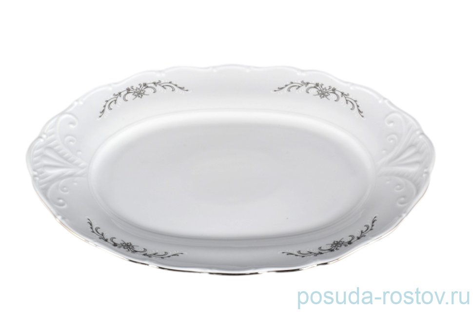 Блюдо 32 см овальное Bohemia Porcelan Moritz Zdekauer 1810 s.r.o. "Лиана /Серый орнамент /отводка платина" / 096664 Блюдо 32 см овальное Bohemia Porcelan Moritz Zdekauer 1810 s.r.o. "Лиана /Серый орнамент /отводка платина" / 096664