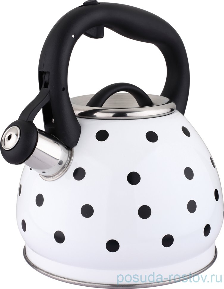 Чайник 3 л со свистком индукционное дно белый "Agness /Горошек" / 196299