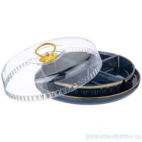 Менажница 4-х секционная с пластиковой крышкой на подставке синяя &quot;Herbal&quot; / 341825