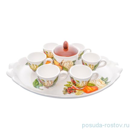 Кофейный набор на 6 персон 9 предметов &quot;Artigianato ceramico /Апельсин и роза&quot; / 228362