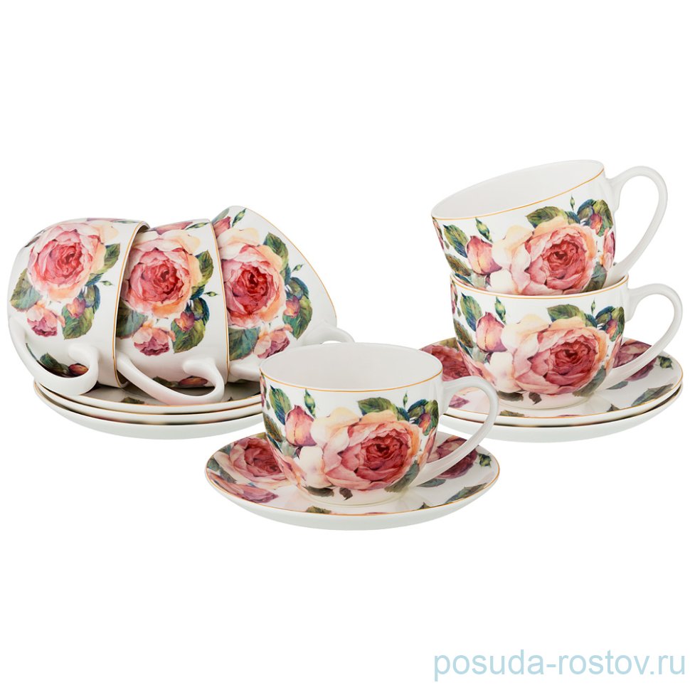 Набор чайных пар 330 мл 6 шт белые "Винтаж" / 202736