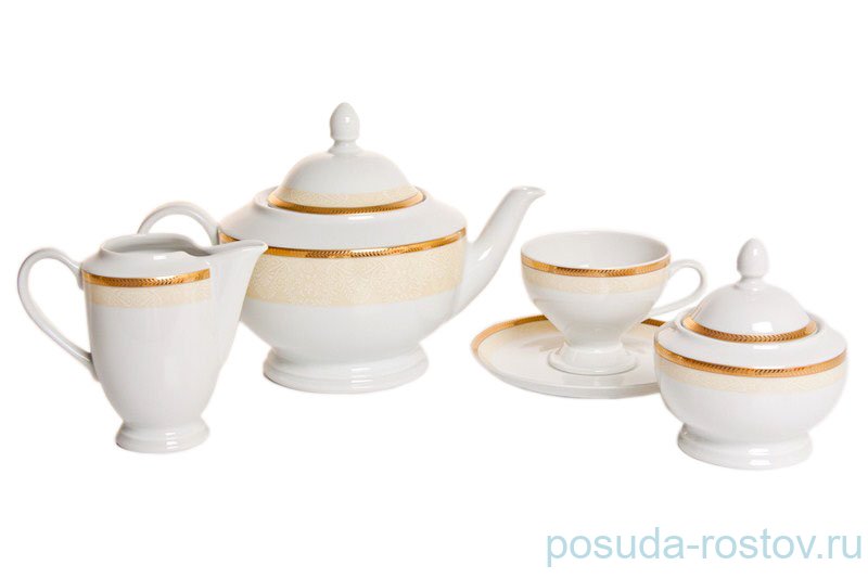 Чайный сервиз на 6 персон 15 предметов "Кристина /Бежевая с золотом" / 040359 Чайный сервиз на 6 персон 15 предметов "Кристина /Бежевая с золотом" / 040359