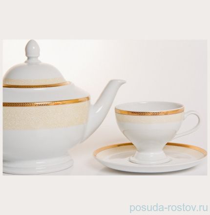 Чайный сервиз на 6 персон 15 предметов &quot;Кристина /Бежевая с золотом&quot; / 040359