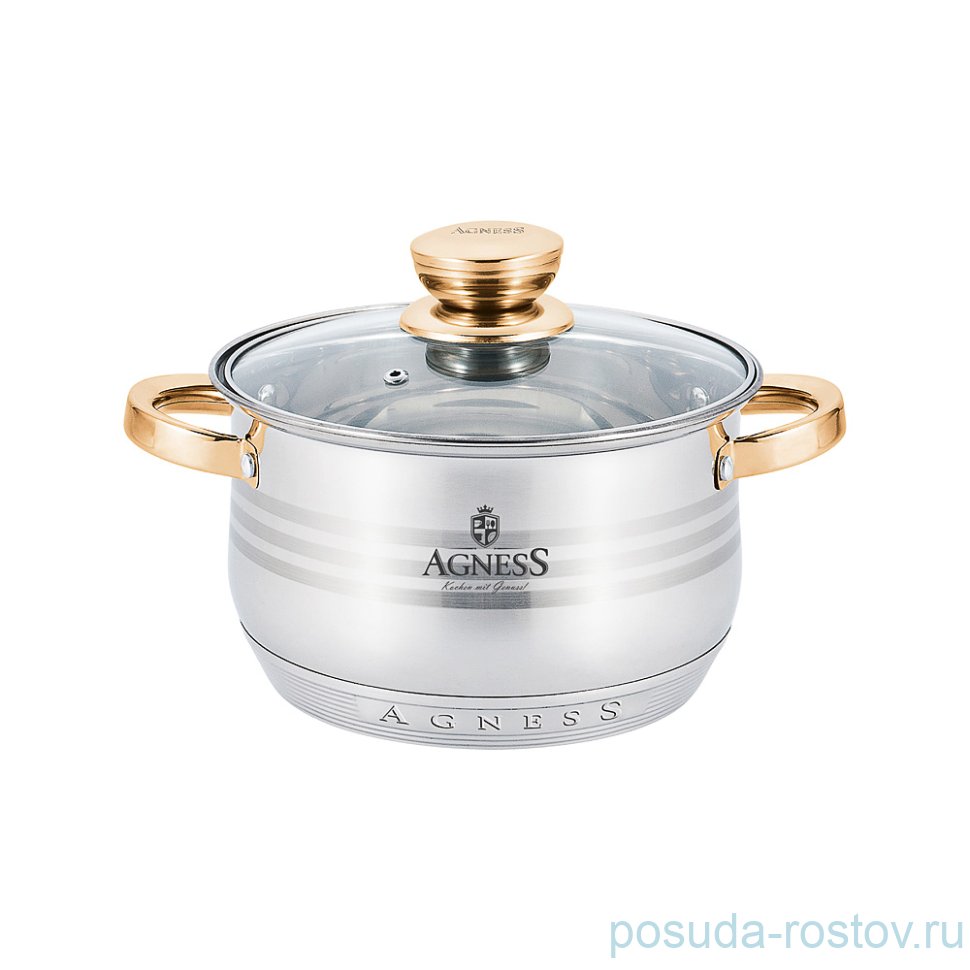Кастрюля 18 х 11,5 см со стеклянной крышкой 2,9 л "Agness" / 196339