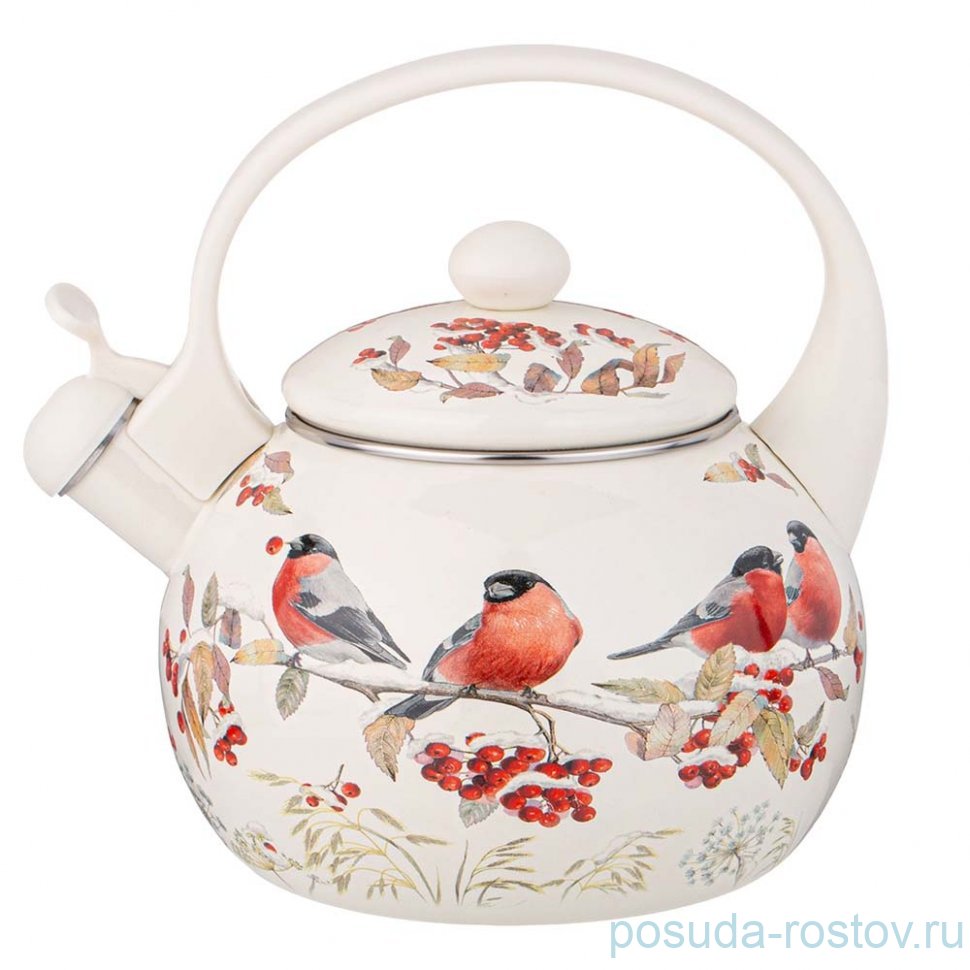 Чайник 2,2 л эмалированный со свистком индукционное дно "Снегири" / 362217