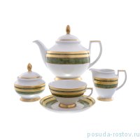 Чайный сервиз на 6 персон 15 предметов &quot;Констанц /Зелёная с золотом /9039&quot; / 120914
