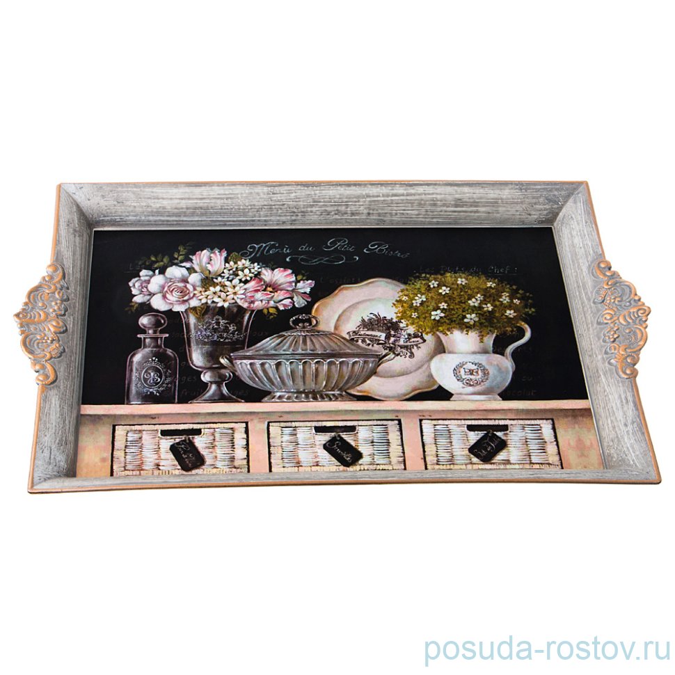 Поднос 39 х 26 см прямоугольный с ручками "Старинный прованс" / 186035 Поднос 39 х 26 см прямоугольный с ручками "Старинный прованс" / 186035