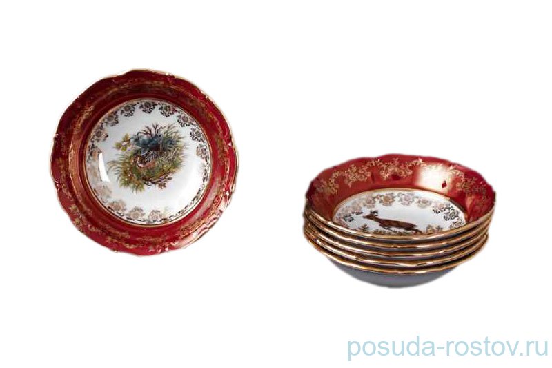 Набор салатников 13 см 6 шт  Bohemia Porcelan Moritz Zdekauer 1810 s.r.o. "Магнолия /Охота красная" / 038328