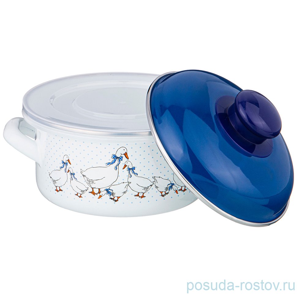 Кастрюля 16 см с крышками эмалированная 1,5 л "Гуси" / 228952