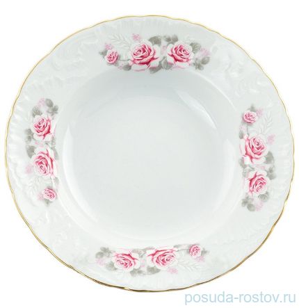 Набор тарелок 22,5 см 6 шт глубокие &quot;Рококо /Серая роза /золото&quot; / 123311
