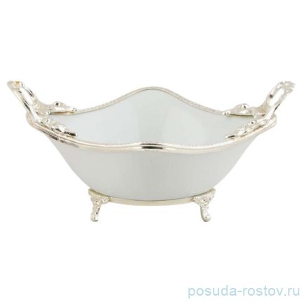 Салатник 24 см квадратный н/н с ручками &quot;Серебряный ободок&quot;  / 348497