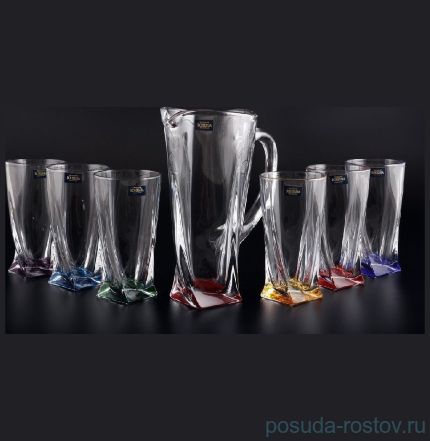 Набор для воды 7 предметов (кувшин 1,1 л + 6 стаканов по 350 мл) &quot;Квадро /Разноцветное дно&quot; яркие / 095916