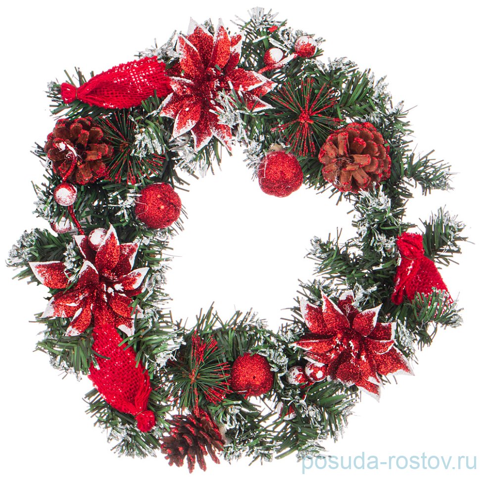 Декоративное изделие 30 см "Венок с красными пуансетиями" / 224670 Декоративное изделие 30 см "Венок с красными пуансетиями" / 224670
