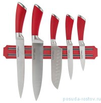 Набор кухонных ножей 6 предметов на магнитном держателе красные &quot;Agness&quot; / 198951