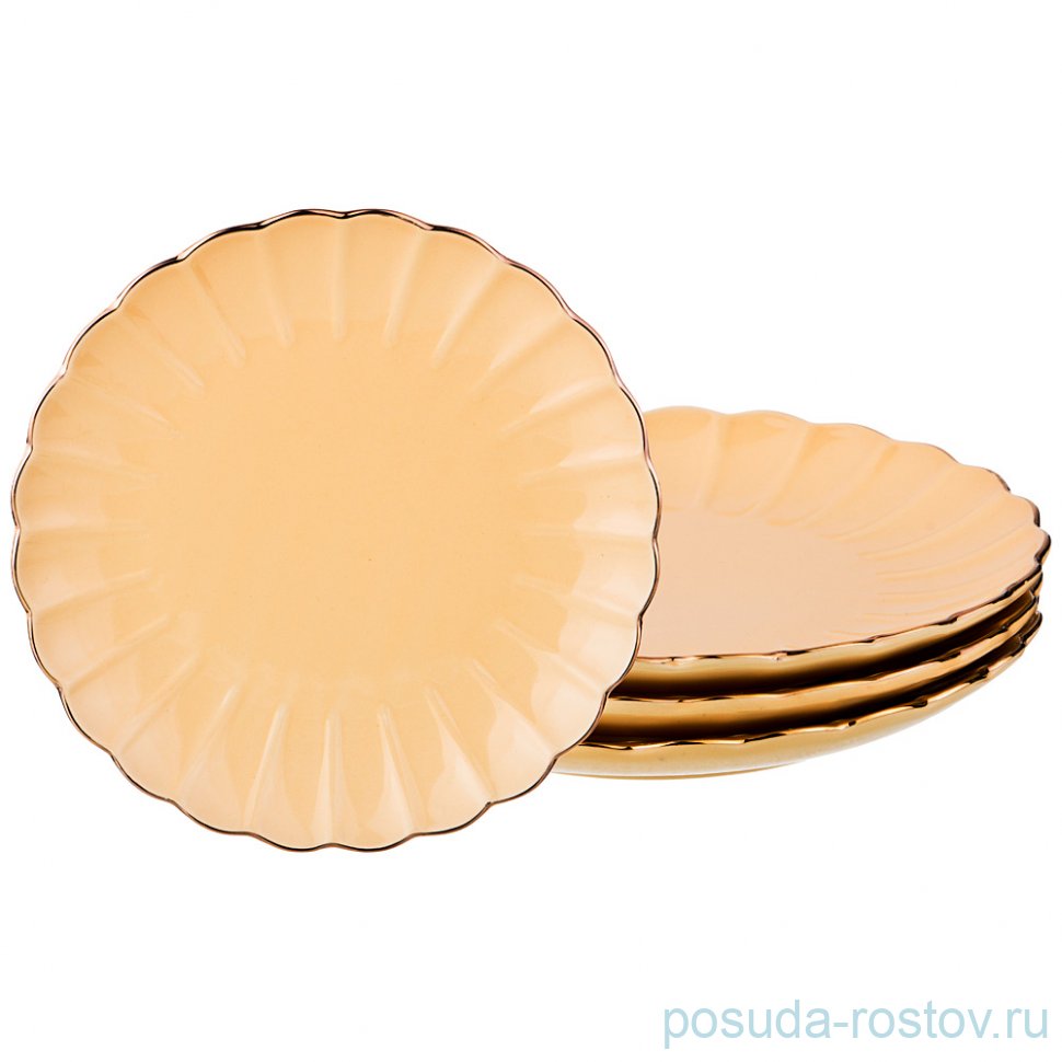 Набор тарелок 21 см 4 шт "Персиковый /Золото" / 187004 Набор тарелок 21 см 4 шт "Персиковый /Золото" / 187004