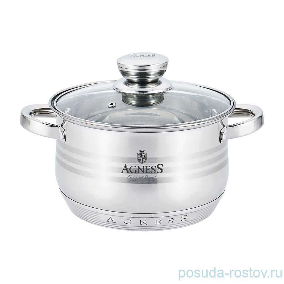 Кастрюля 22 х 13,5 см со стеклянной крышкой 5,1 л "Agness" / 196344