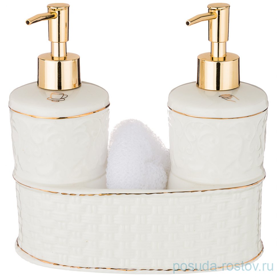 Набор для ванной комнаты 20,4 х 10,7 х 20 см (дозатор для жидкого мыла, подставка для губки, губка) / 197540