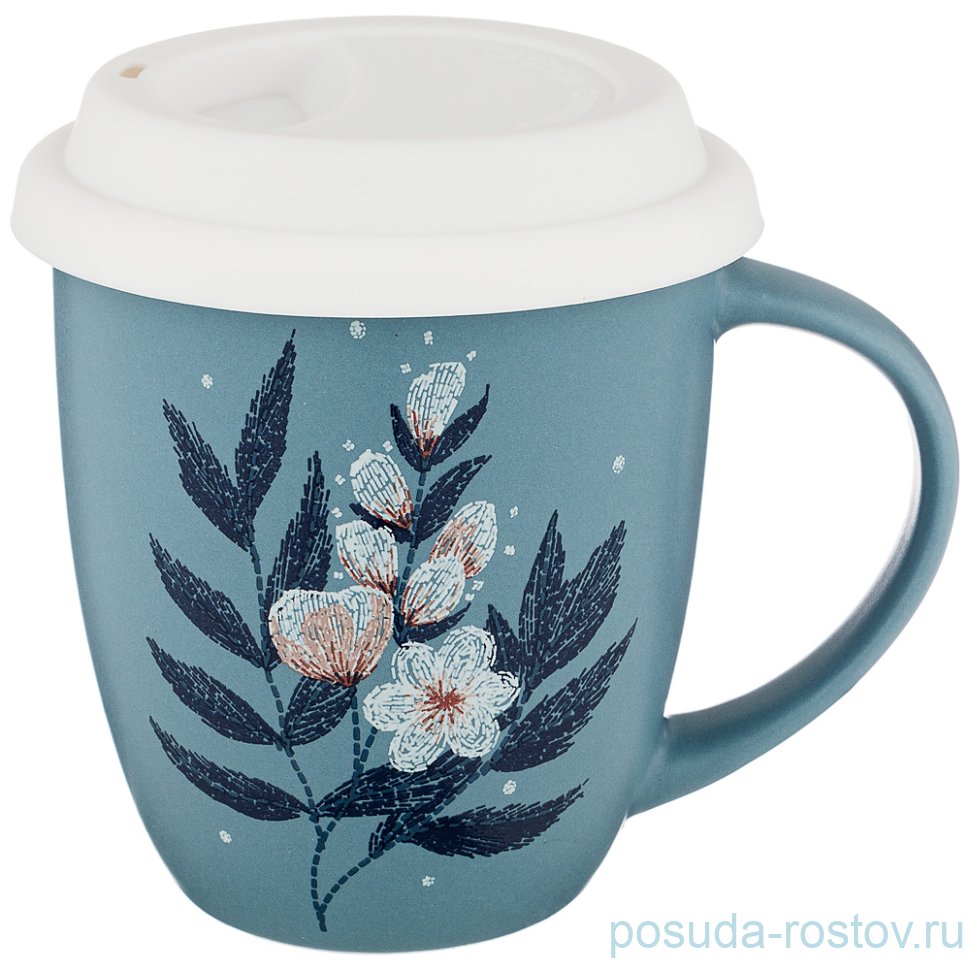 Кружка 400 мл с силиконовой крышкой синяя "Кофемания" / 210562 Кружка 400 мл с силиконовой крышкой синяя "Кофемания" / 210562