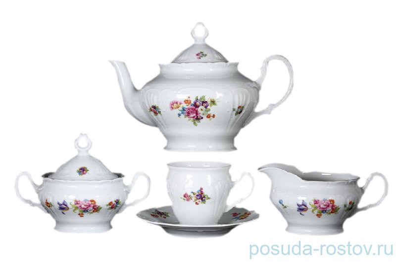 Чайный сервиз на 6 персон 15 предметов высокая чашка "Лиана /Весенний букет" / 046560