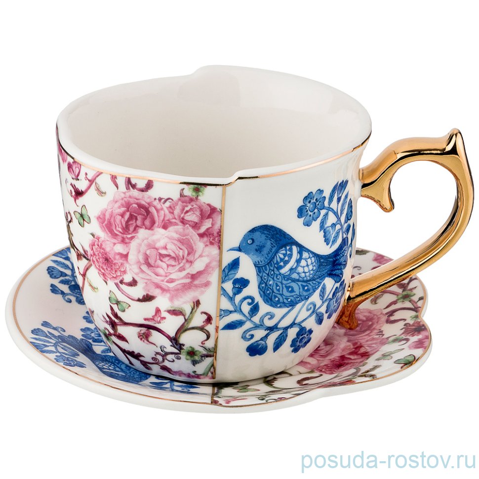 Чайная пара 300 мл 1 шт "дуэт /цветы и птица" / 186920