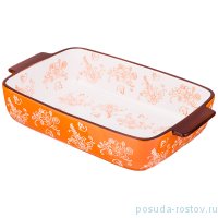 Блюдо для запекания 33 х 20 х 7 см прямоугольное &quot;Цветы /Оранжевый&quot; / 191946