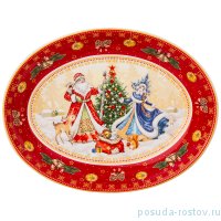Блюдо 25 х 19,5 х 4,5 см овальное красное &quot;С Новым годом! /Дед Мороз и Снегурочка&quot; / 254425
