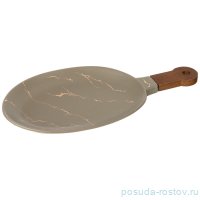 Блюдо для сервировки 37,5 х 19 х 2,4 см с деревянной ручкой &quot;Золотой мрамор /Серое&quot; / 208523
