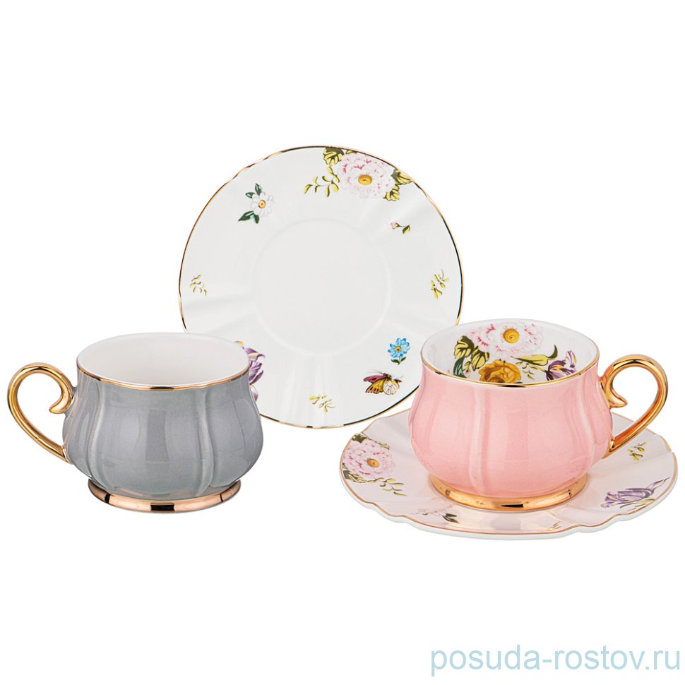 Набор чайных пар 200 мл 2 шт "Времена года" (серый, розовый) / 233116 Набор чайных пар 200 мл 2 шт "Времена года" (серый, розовый) / 233116
