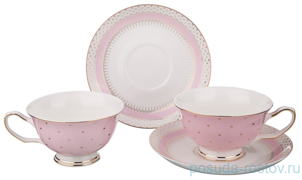 Набор чайных пра 200 мл 2 шт "Золотой горох на розовом" / 189668