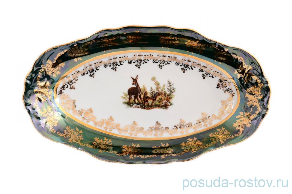 Блюдо 25 см овальное "Фредерика /Охота зелёная"  / 122783