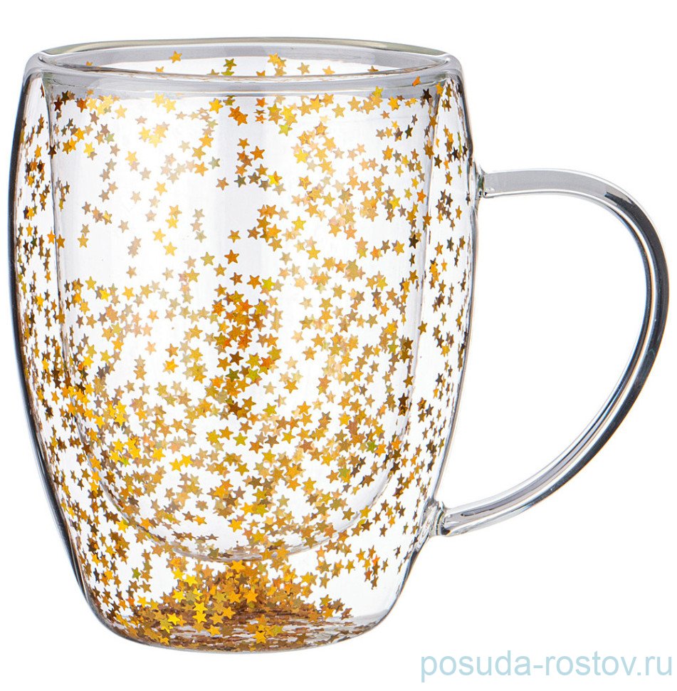 Кружка 320 мл с двойными стенками "Double-wall /Золотые звёздочки" / 337655
