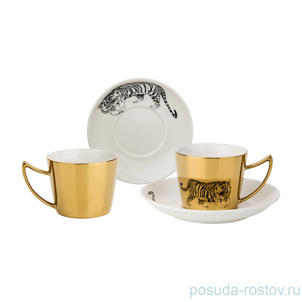 Набор кофейных пар 90 мл 2 шт золотой "TIGER" / 229562