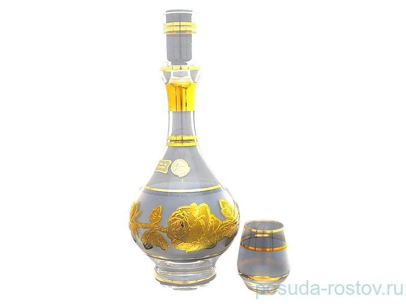 Набор для ликёра 7 предметов (графин 500 мл + 6 стопок по 50 мл) "Матово-прозразный /Золотая роза" / 018768