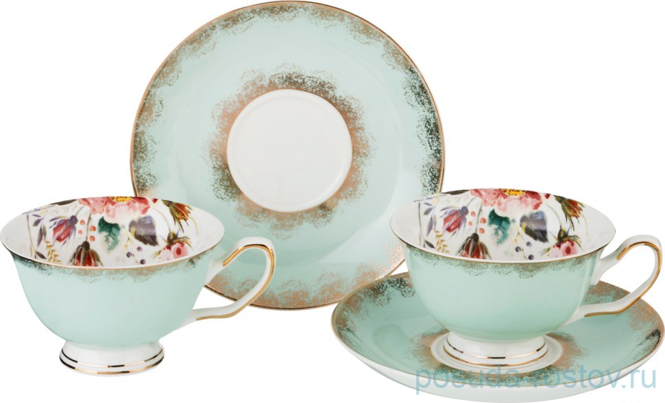 Набор чайных пар 200 мл 2 шт "Шиповник /Минт /золото" / 189680