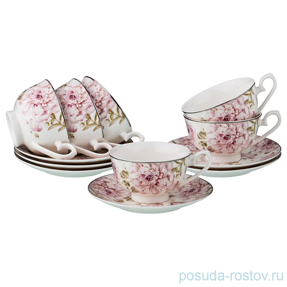 Набор чайных пар 230 мл 6 шт "пионы" / 186227