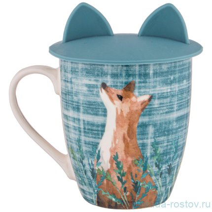 Кружка 360 мл с силиконовой крышкой синяя &quot;лесная сказка /лиса&quot; / 262855